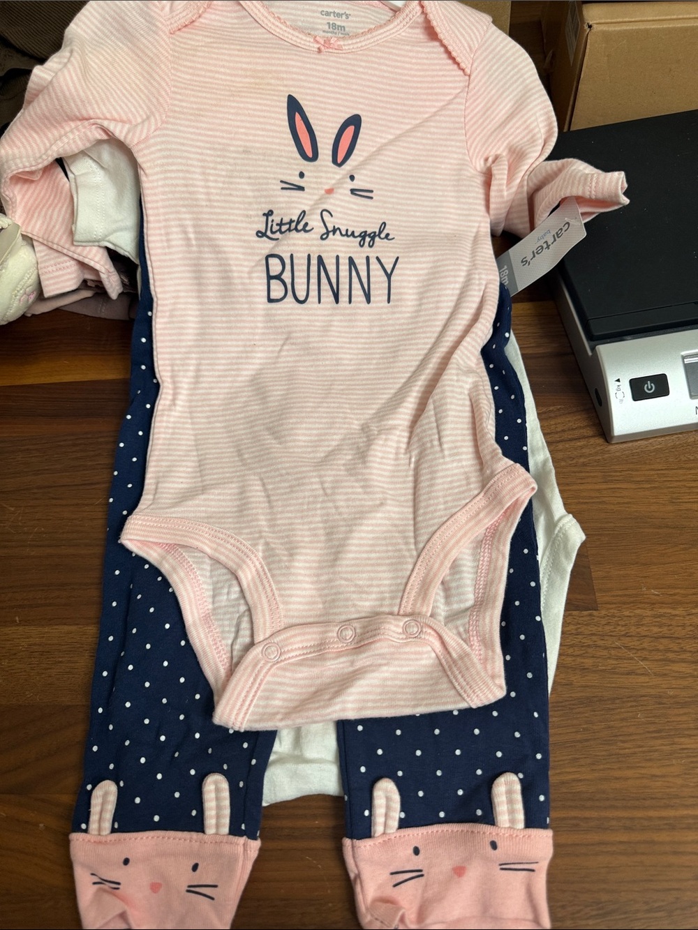 Carter's 3 pc set with Pink Heart and Navy 'Daddy' Script plus Snuggle bunny